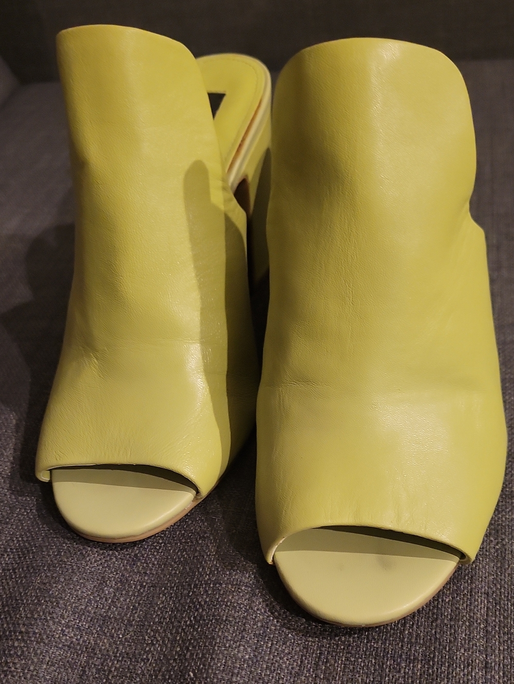 DKNY Chartreuse (Lime Green) Open-Toe Leather Mule Heels
